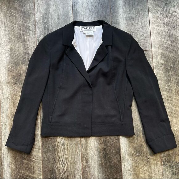 Carlisle Designer Black Wool and Silk Blazer Suit Jacket Size 2 - Picture 6 of 10